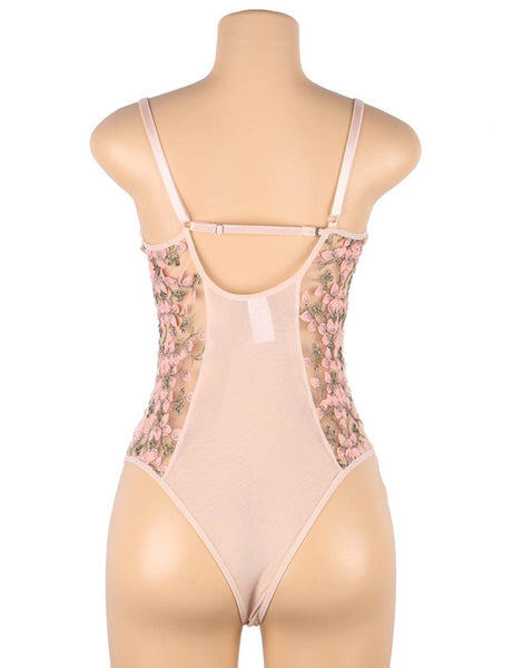 Floral Embroidery Transparent Lace Sexy Lingerie Pink