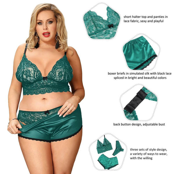 Sleepwear with Panties Sexy Silk Lace Camisole Dark Green