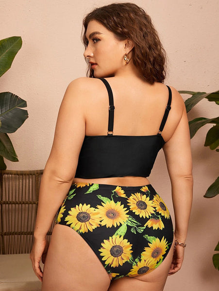 Sexy Sunflower Print High Waist Bikini