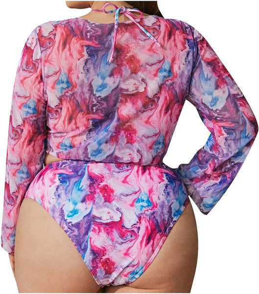 3pack Plus Tropical Halter Bikini Swimsuit & Kimono Pink