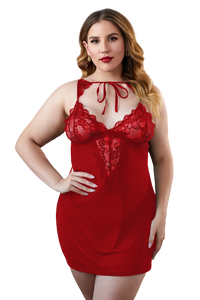 Red Lace Splicing Mesh Plus Size Lingerie
