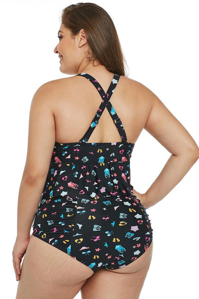 Plus Size Pattern Print Ruffle Two Piece Swimwear