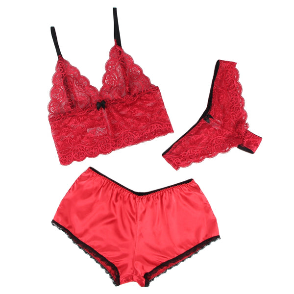 Sleepwear with Panties Sexy Silk Lace Camisole Red