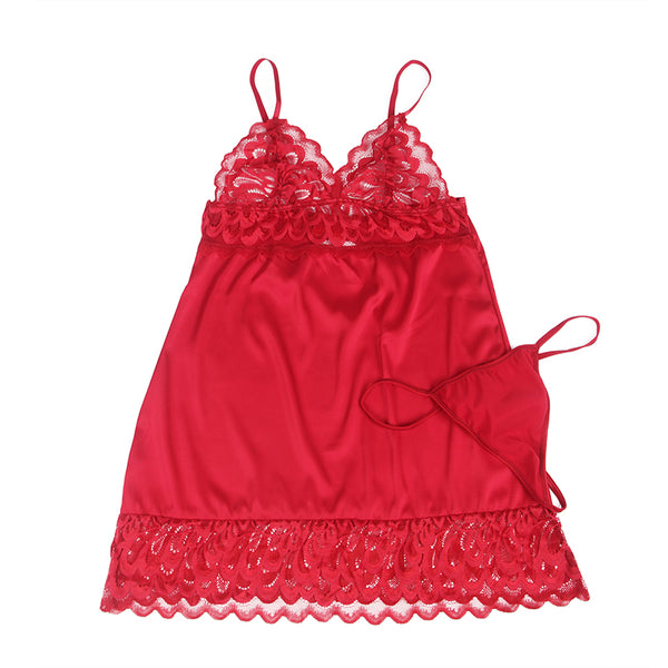 Red Lace Floral Back Closure with Hook and Eye Sexy Babydoll