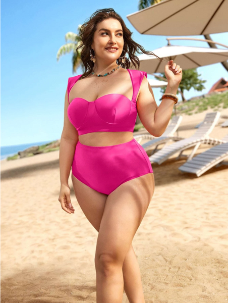 Plus Cut-out Underwire Bikini Swimsuit With Beach Skirt Pink