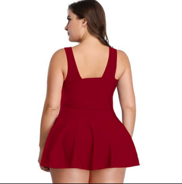 Swimdress Red Two Piece Retro V-Neck Swimsuit with Ruffles