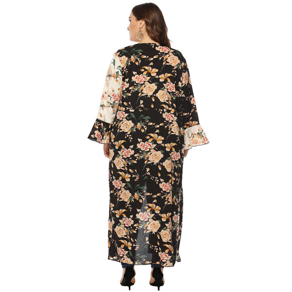 Plus Size Beachwear Cover Up Printed Kimono
